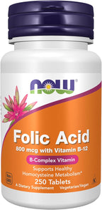 NOW Foods Folic Acid 800 mcg - 200 Tablets (2 Pack)