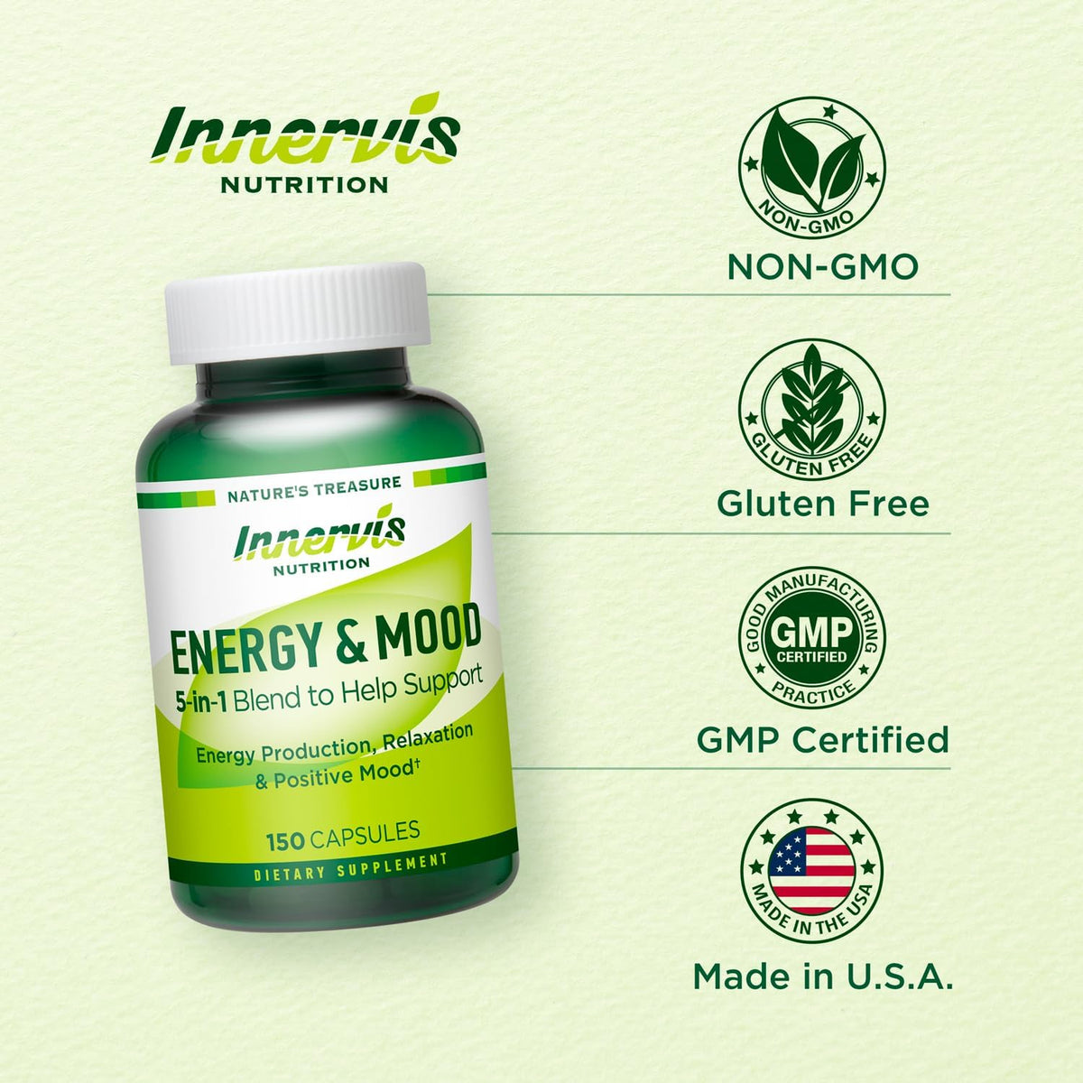 Energy & Mood Supplement – Boost Energy & Reduce Fatigue, Support Relaxation – 150 Capsules – Non-GMO, 3rd Party Tested – – Image 6