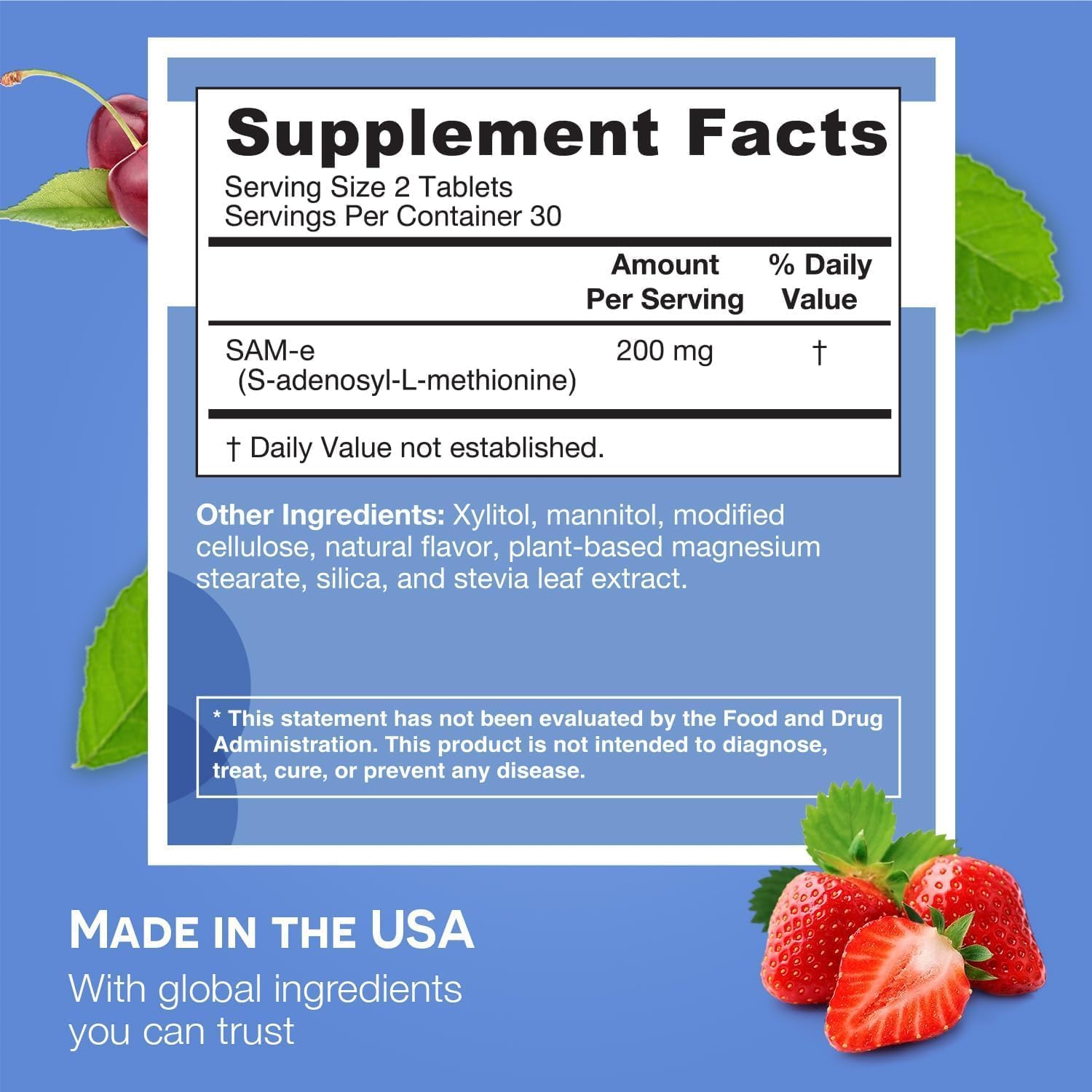 EZ Melts SAM-e Supplement 200 mg, Dissolvable Tablets, Sugar-Free, 1 Month