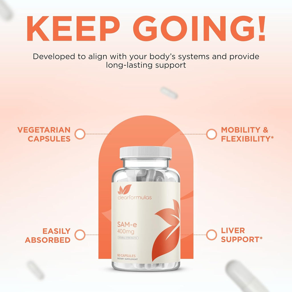 Clear Formulas Bioactive SAM-e 400mg - 60 Cápsulas - S-adenosil-L-metionina