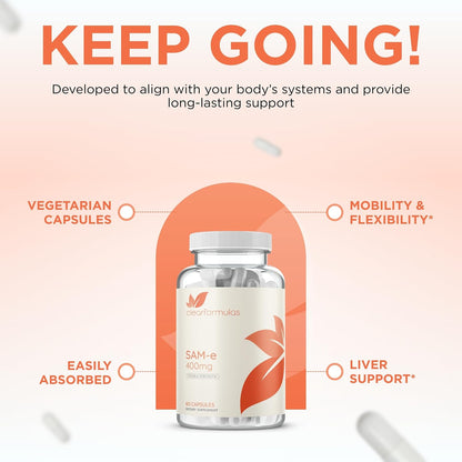Clear Formulas Bioactive SAM-e 400mg - 60 – Libre de gluten, lácteos, soja y trigo – Image 4