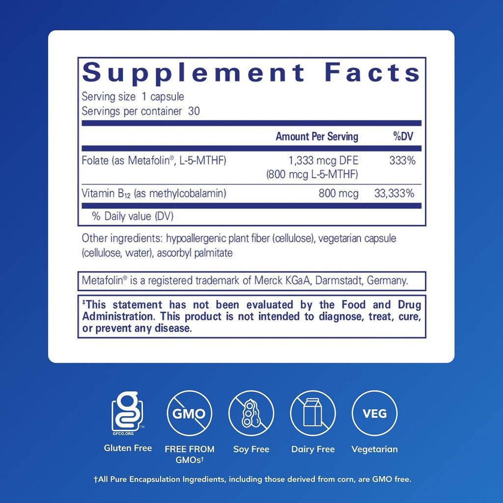 Pure Encapsulations B12 Folate - 30 Cápsulas