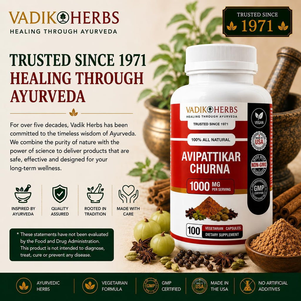 Vadik Herbs Avipattikar Churna, Amla Capsules con Pippali & Ginger - 100 Cápsulas