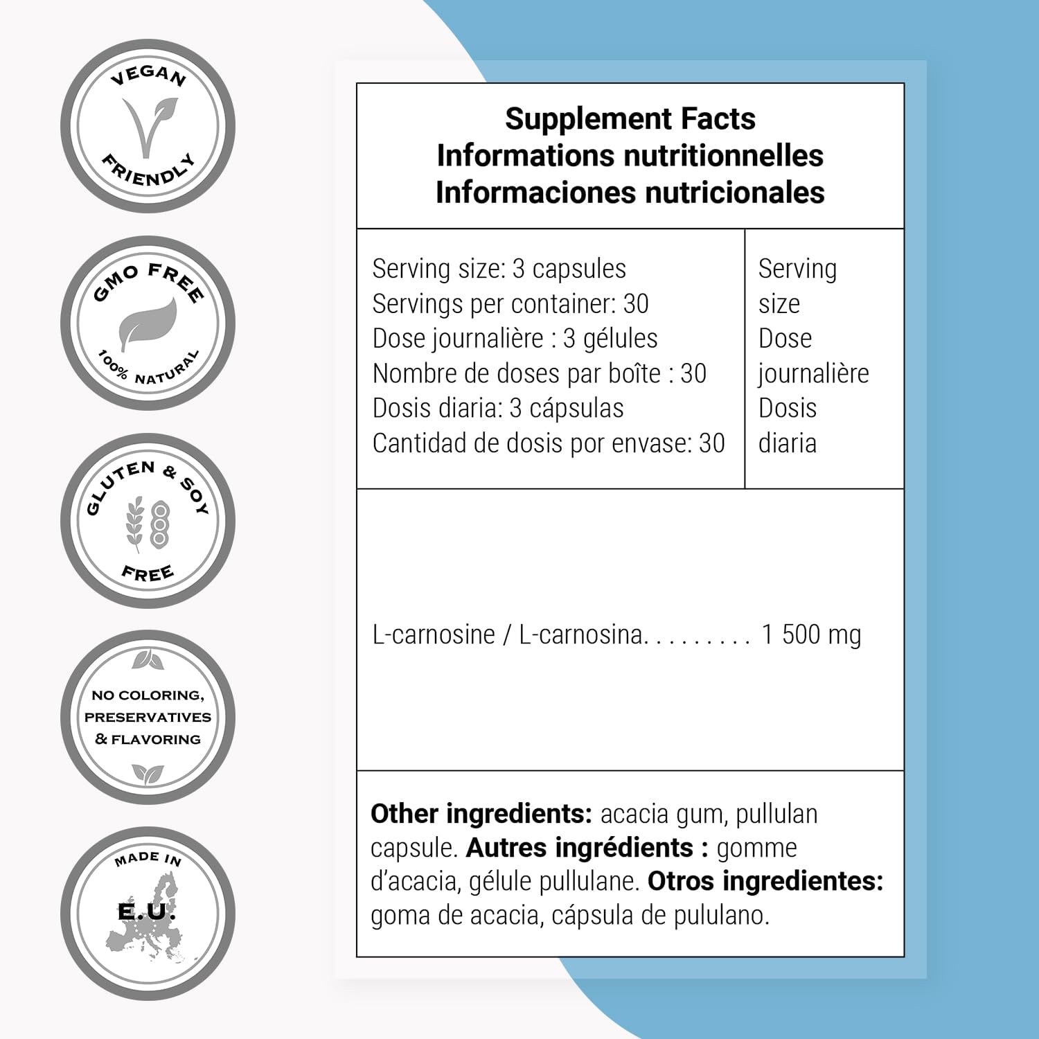 Supersmart - Carnosina 1500mg al día (Alta Potencia) - Suplemento de L-Carnosina dipéptido | Non-GMO - 90 Cápsulas Vegetarianas