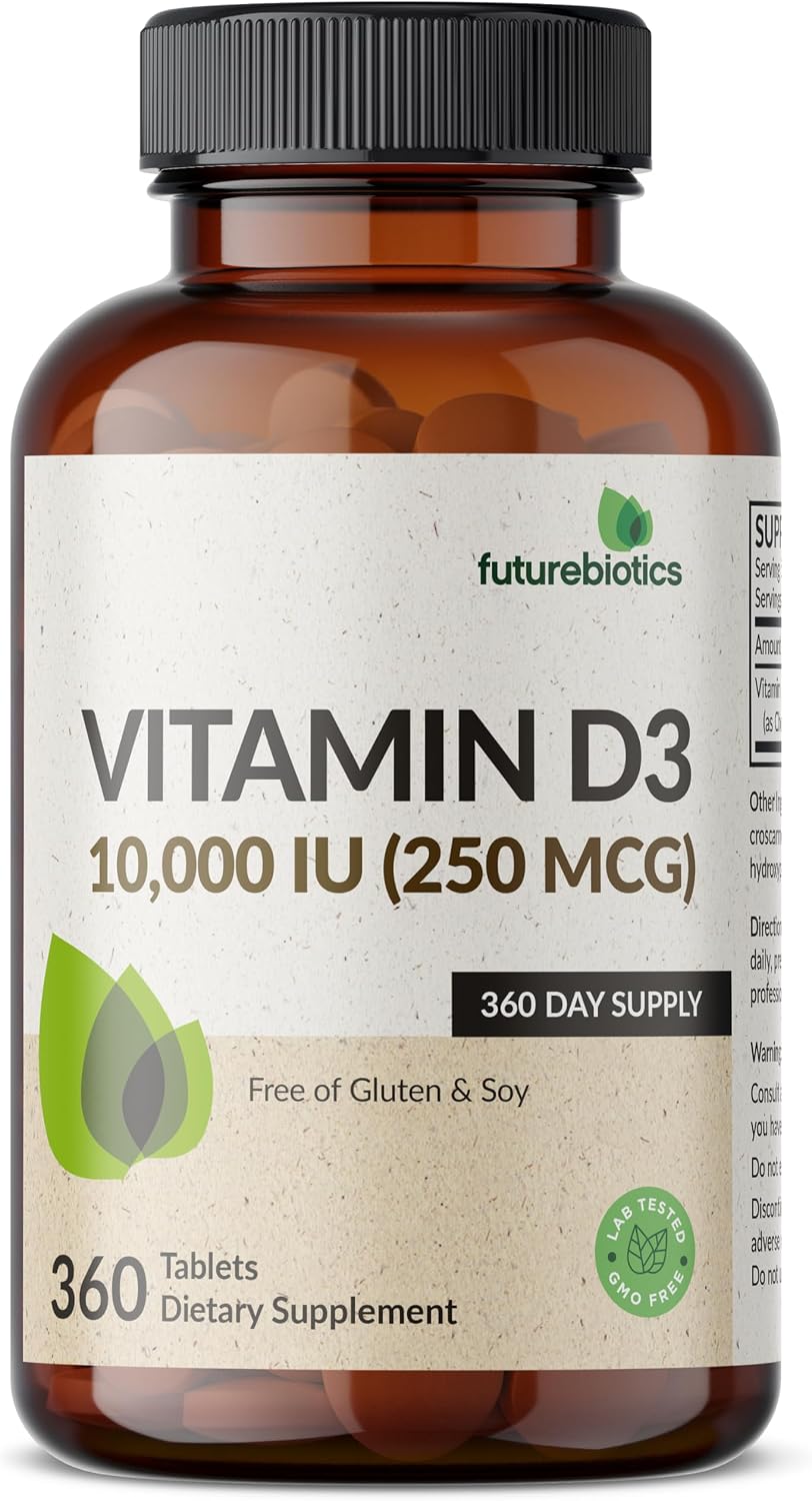 Futurebiotics Vitamina D3 10.000 IU (250 mcg) – 360 Comprimidos para Músculos y Sistema Inmunitario