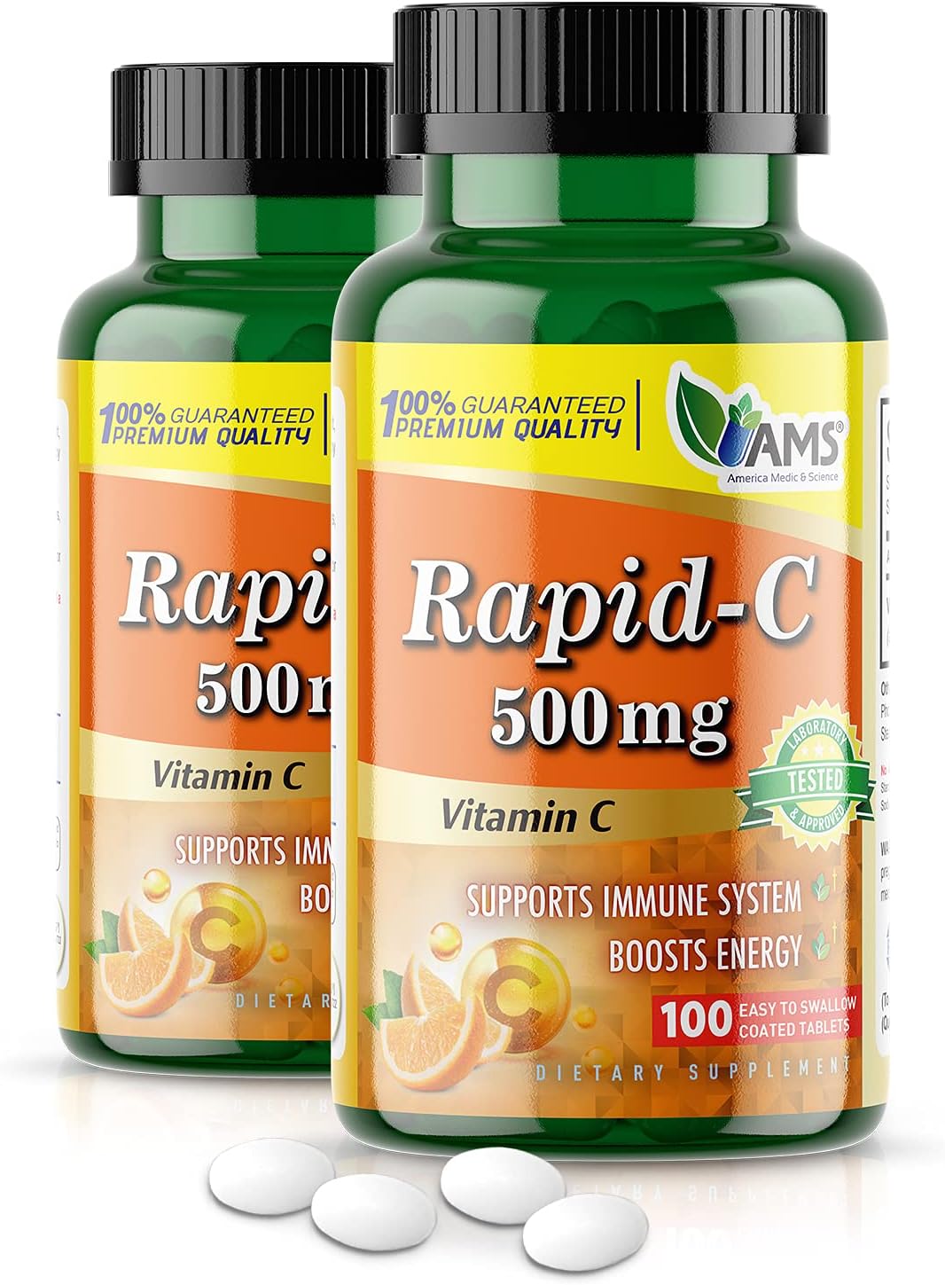 Rapid-C 500mg Vitamina C (2 Paquetes de 100 Comprimidos) - América Medic & Science