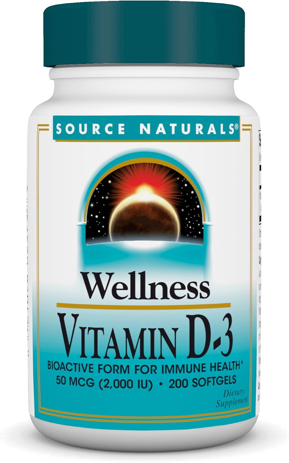Source Naturals Wellness Vitamina D-3 2000 UI Forma Bioactiva para la Salud Inmunológica* - 200 Cápsulas Blandas
