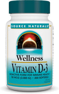 Source Naturals Wellness Vitamina D-3 2000 UI Forma Bioactiva para la Salud Inmunológica* - 200 Cápsulas Blandas