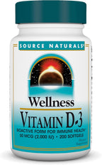 Source Naturals Wellness Vitamina D-3 2000 UI Forma Bioactiva para la Salud Inmunológica* - 200 Cápsulas Blandas
