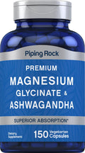 Piping Rock Complejo de Magnesio Glicinato y Ashwagandha - 150 Cápsulas Vegetarianas