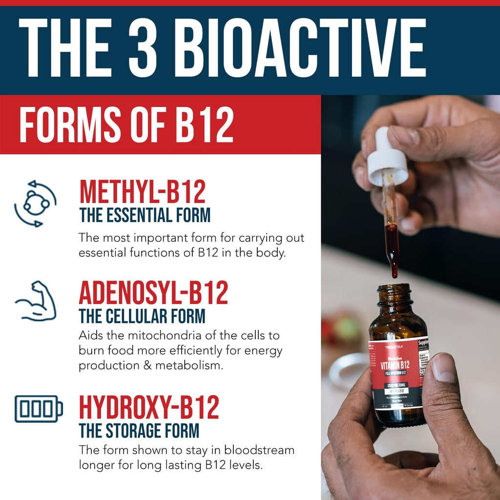 BioActive Vitamin B12 1000 mcg con 3 Formas Bioactivas y Metilfolato - Sublingual Sabor Cereza, Orgánico, Vegano (180 Dosis)