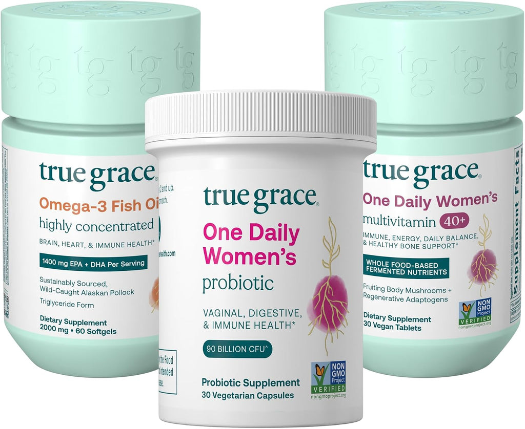 True Grace Pack Bienestar Mujer 40+: Multivitamínico, Omega-3 y Probiótico (30 Días)