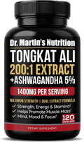 Tongkat Ali 200:1 Extract + Ashwagandha 5% Withanolides | Adaptógeno Dual Alta Potencia | 120 Cápsulas