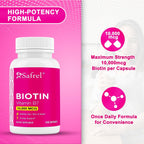 Safrel Biotina (Vitamina B7) 10.000 mcg – 240 Cápsulas Veganas, Sin Gluten