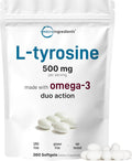 L-Tirosina 500mg con Omega-3, 360 Cápsulas Blandas | Acción Duo: Aminoácidos + Omega de Aceite de Linaza 1,000mg con ALA | Apoyo Cardíaco y Estado de Ánimo | No Transgénico