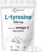 L-Tirosina 500mg con Omega-3, 360 Cápsulas Blandas | Acción Duo: Aminoácidos + Omega de Aceite de Linaza 1,000mg con ALA | Apoyo Cardíaco y Estado de Ánimo | No Transgénico