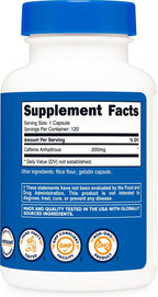Nutricost Cafeína 200mg, 120 Cápsulas - Sin Gluten, No OGM