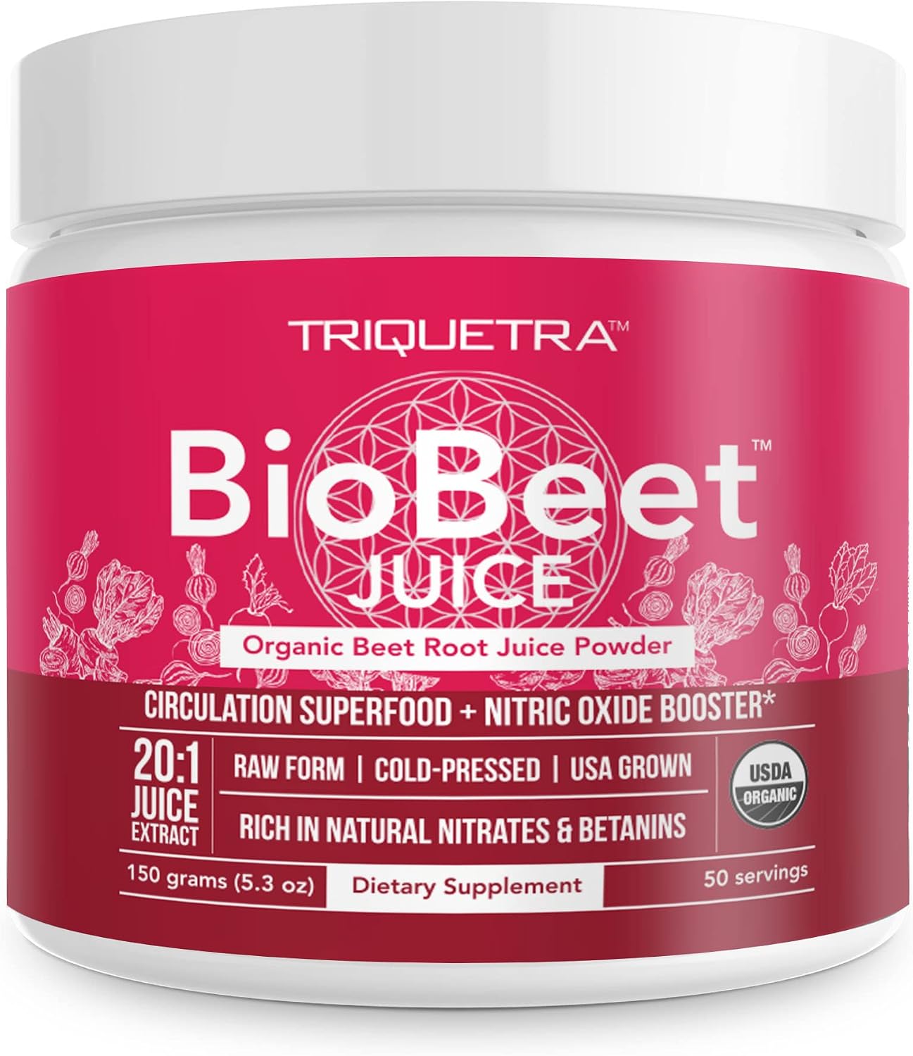 BioBeet Max Strength - Polvo de Jugo de Remolacha Concentrado 20:1 - Orgánico, 50 Raciones