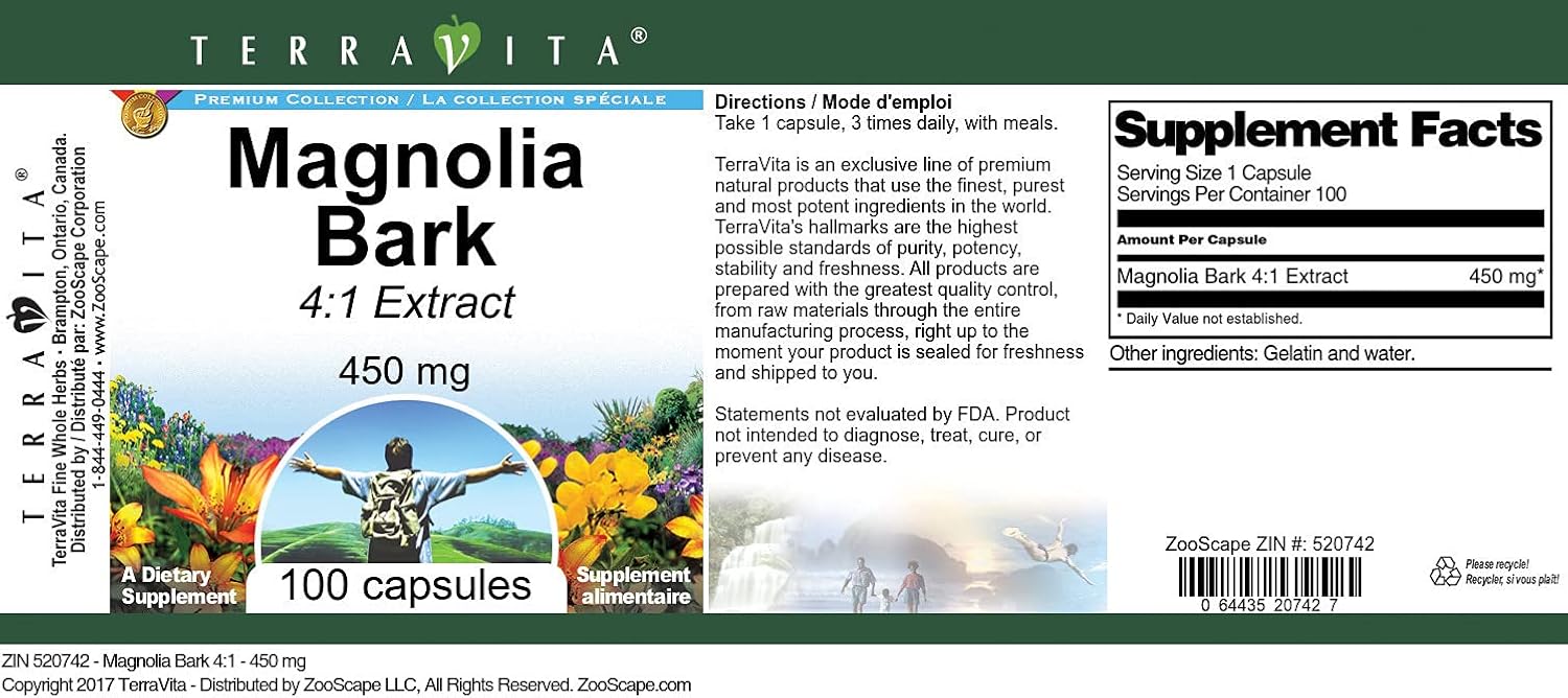 Magnolia Bark 4:1 - 450 mg (100 Cápsulas) - Pack de 3
