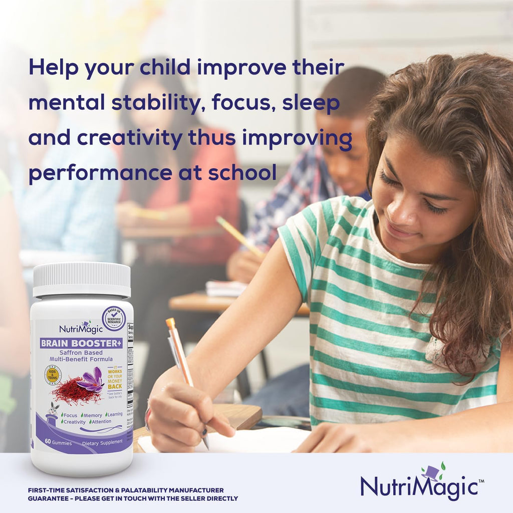 NutriMagic Kids Brain Booster+ Gominolas de Extracto Puro de Azafrán con Multivitaminas D3, B6, B12 y Zinc - 30 unidades