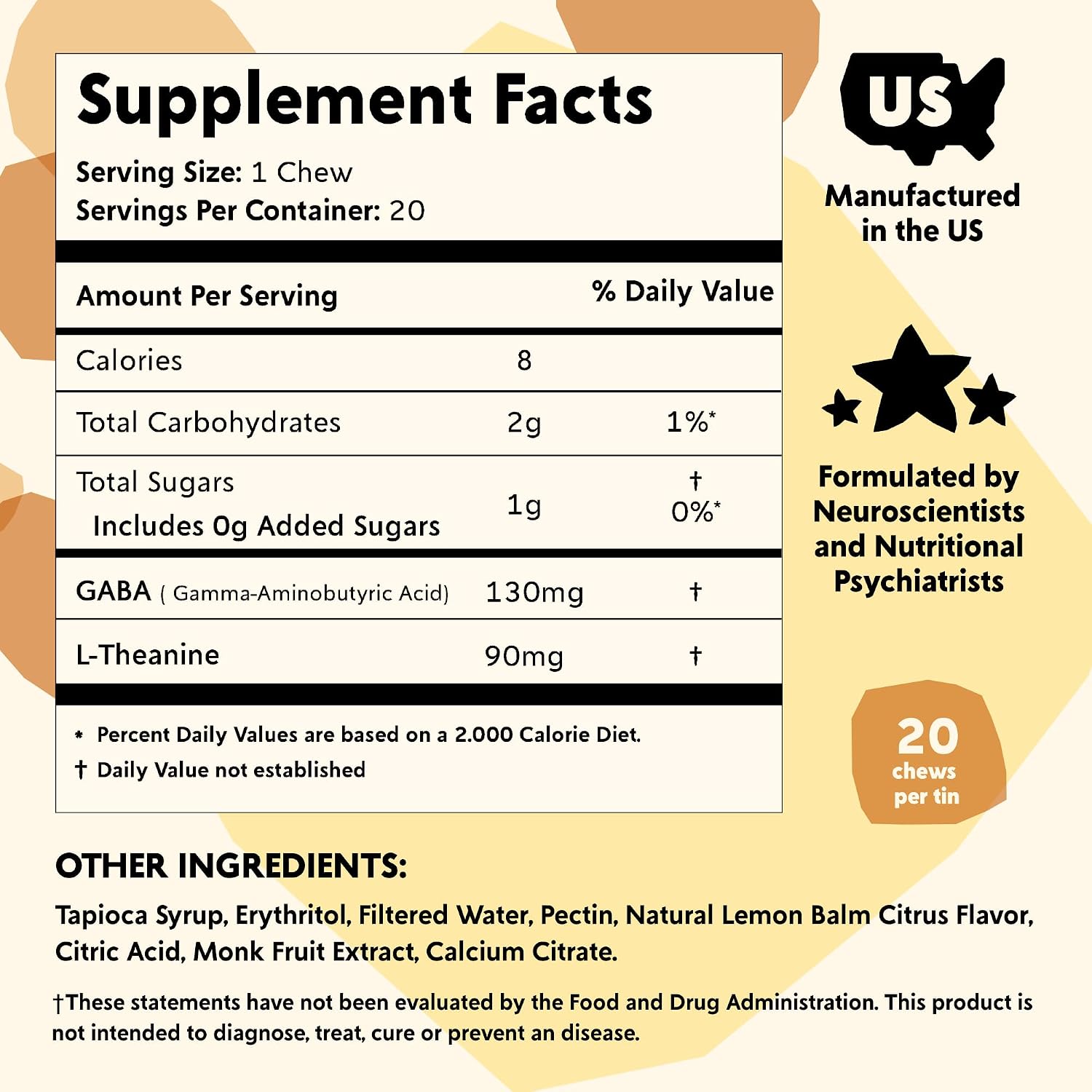 PYM Citrus Mood Chews - Suplemento para el Estado de Ánimo con GABA y L-Theanina, 20 Gomitas