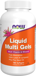 NOW Foods Liquid Multi Gels con Luteína y Licopeno, aceite de linaza, 180 cápsulas blandas
