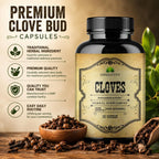 Cápsulas de Clavo - Suplemento Natural - Rico en Vitaminas, Minerales, Manganeso, Fibra - Puede Ayudar a la Digestión y Fortalecer los Huesos - 100 Cápsulas
