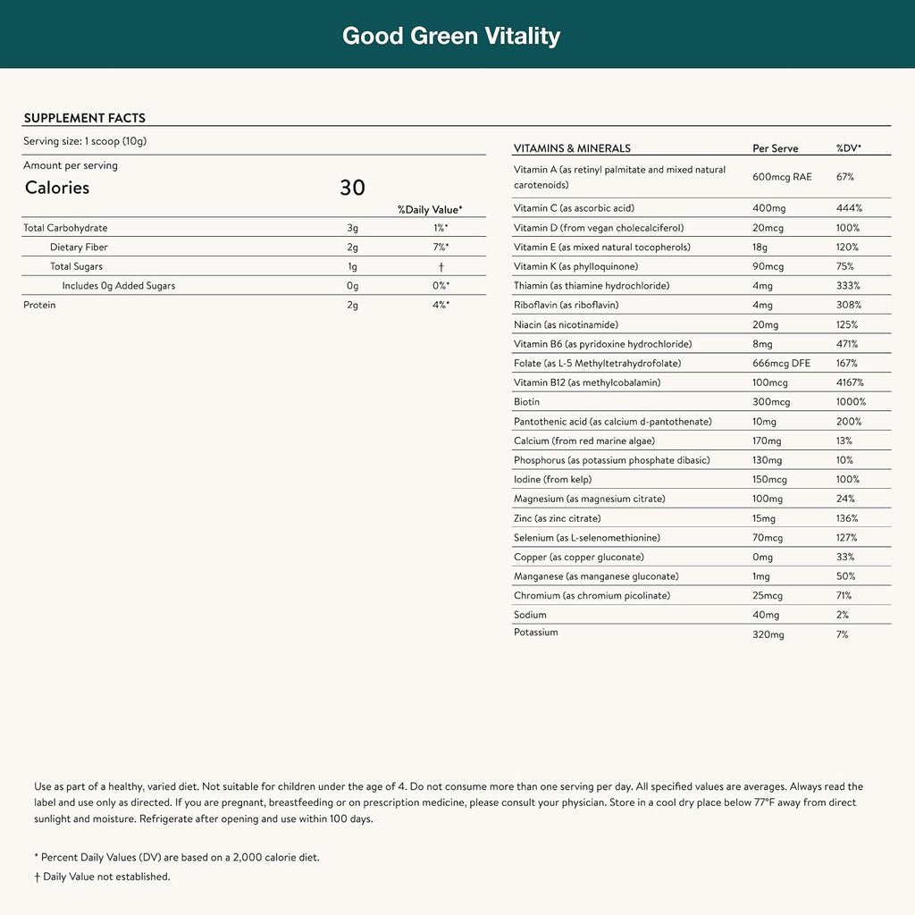 Nuzest Good Green Vitality – Polvo de Verduras, Vitaminas, Minerales y Superalimentos – Suplemento Multivitamínico Vegano (300g)