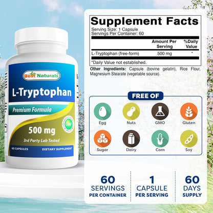 Best Naturals L-Triptófano 500 mg, 120 Cápsulas (Pack de 2) – Image 2