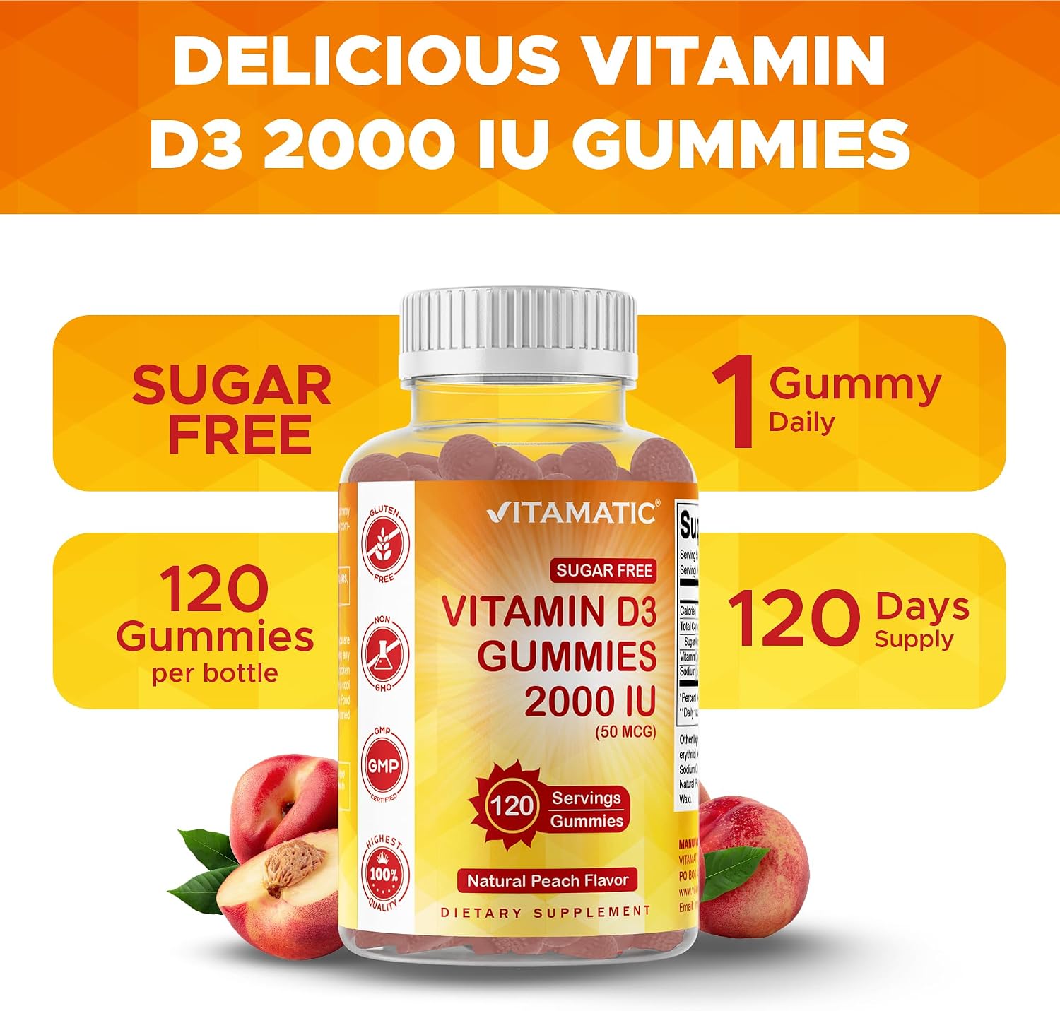 Vitamatic Vitamina D3 2000 IU Gominolas Sin Azúcar - 120 Unidades