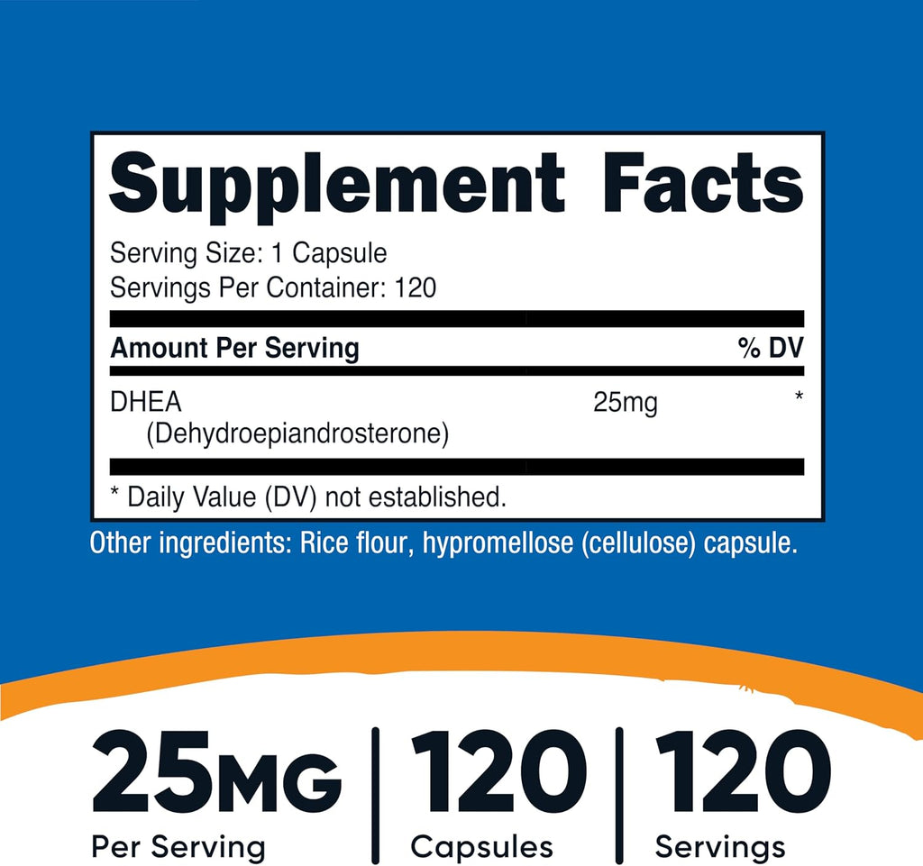 Nutricost DHEA 25 mg, 120 Cápsulas - Sin Gluten, Sin Soja, No GMO