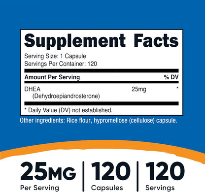 Nutricost DHEA 25 mg, 120 Cápsulas - Sin – Ingredientes limpios: Sin gluten, sin soja y no GMO, apto para personas – Image 2