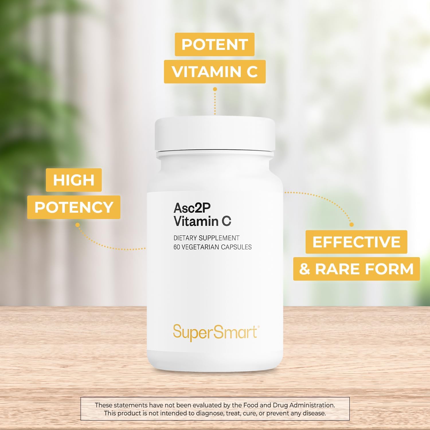Supersmart Asc2P Vitamina C 500 mg al día (fórmula avanzada) - Suplemento de magnesio-ascorbil-fosfato | Sin OGM y sin gluten - 60 cápsulas vegetales
