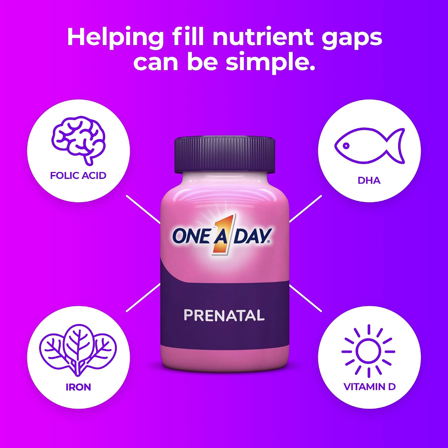 One-A-Day Prenatal 1 with DHA and Folic Acid, 30 Capsules (Pack of 6)