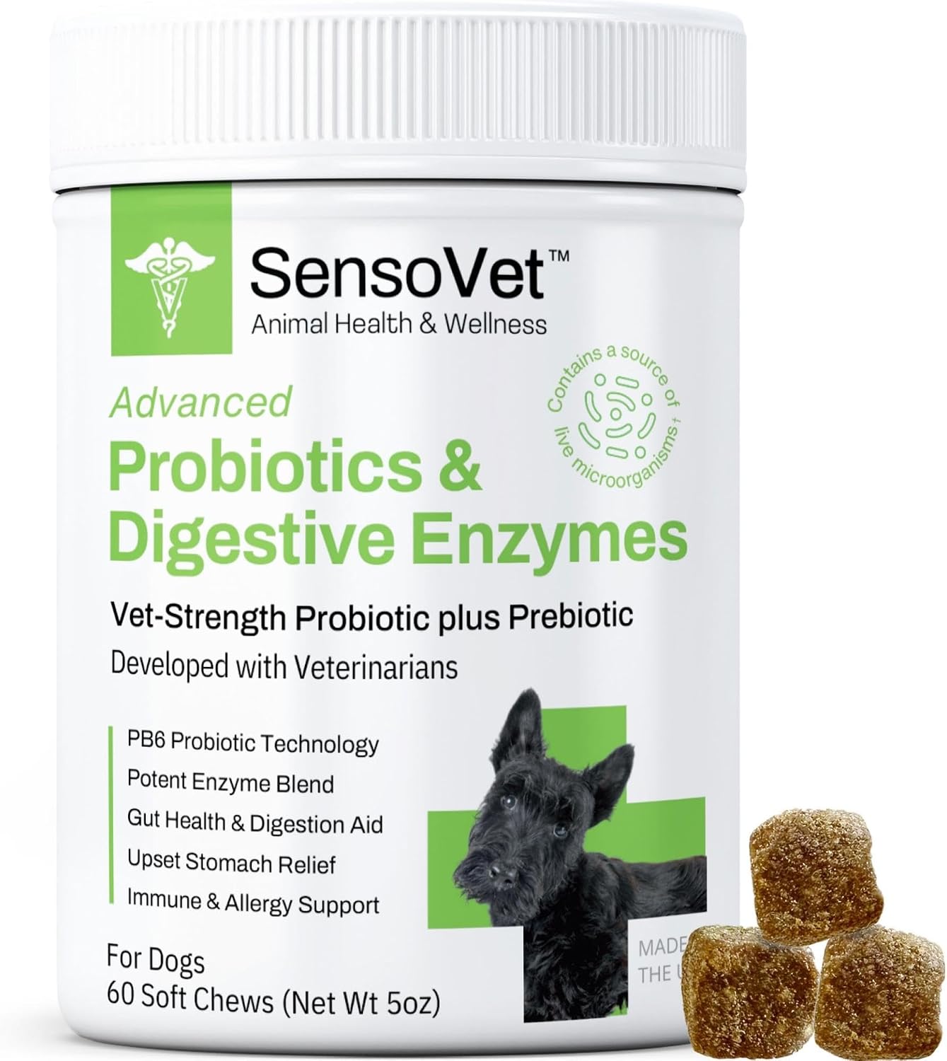 SensoVet Probióticos Avanzados para Perros con Enzimas Digestivas - Soft Chews