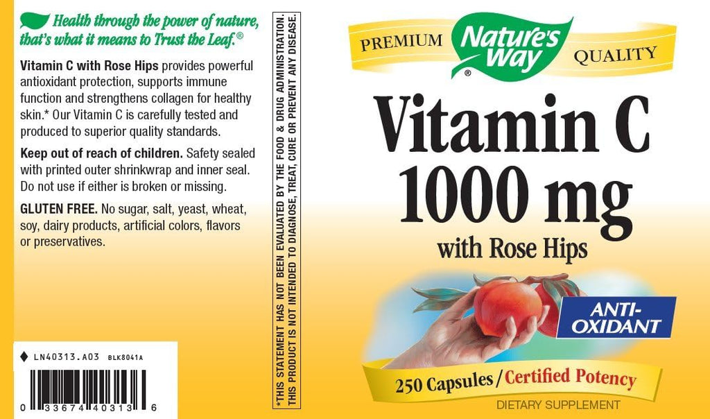 Nature's Way Vitamina C 1000 con Escaramujo, 250 Cápsulas