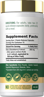 Carlyle Suplemento de Vitex Chasteberry | 150 Cápsulas | Vitex Agnus-Castus para Mujeres | No-GMO, Sin Gluten