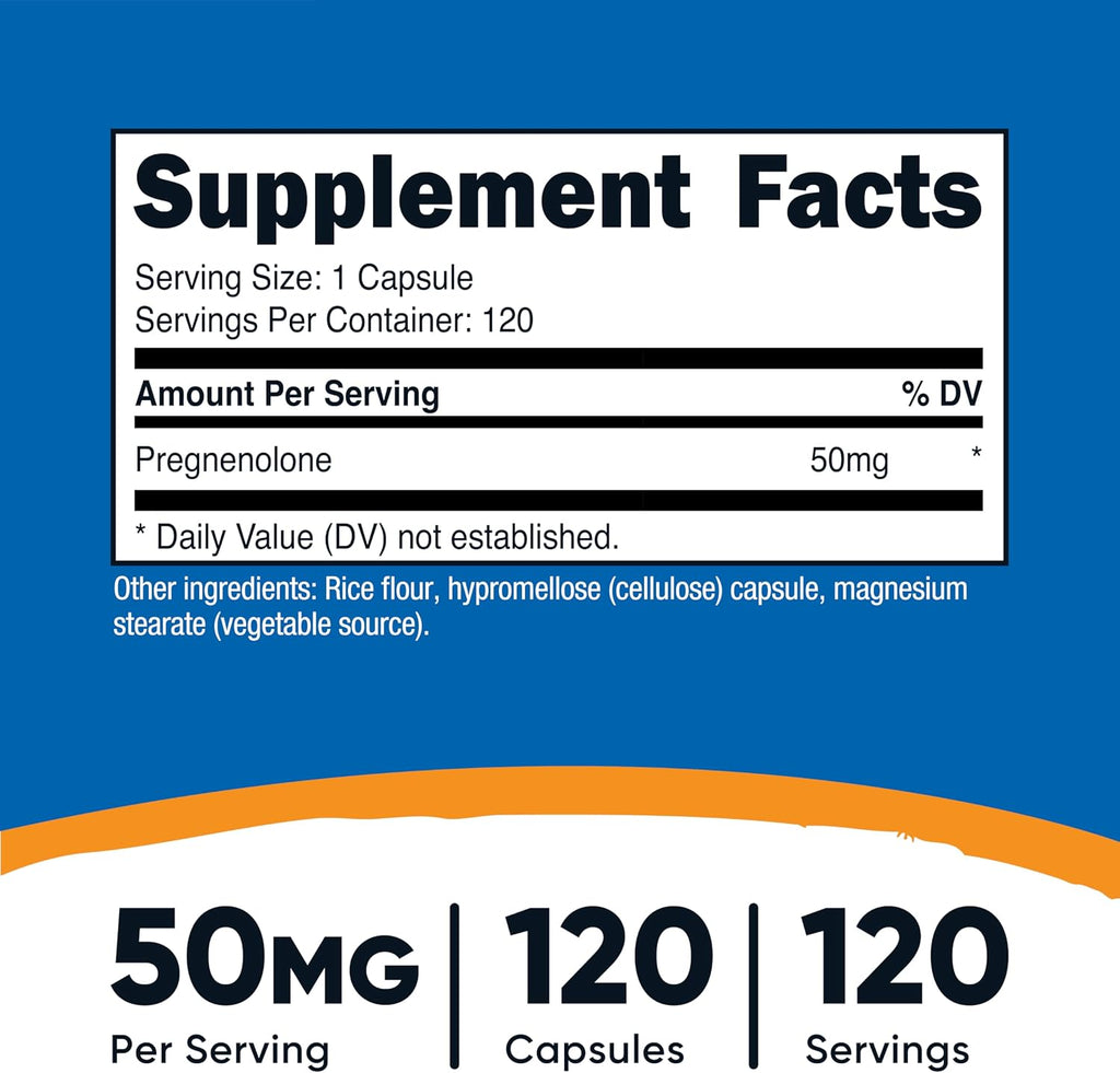 Nutricost Pregnenolona 50 mg, 120 Cápsulas - Sin OGM, Sin Gluten, Cápsulas Vegetales