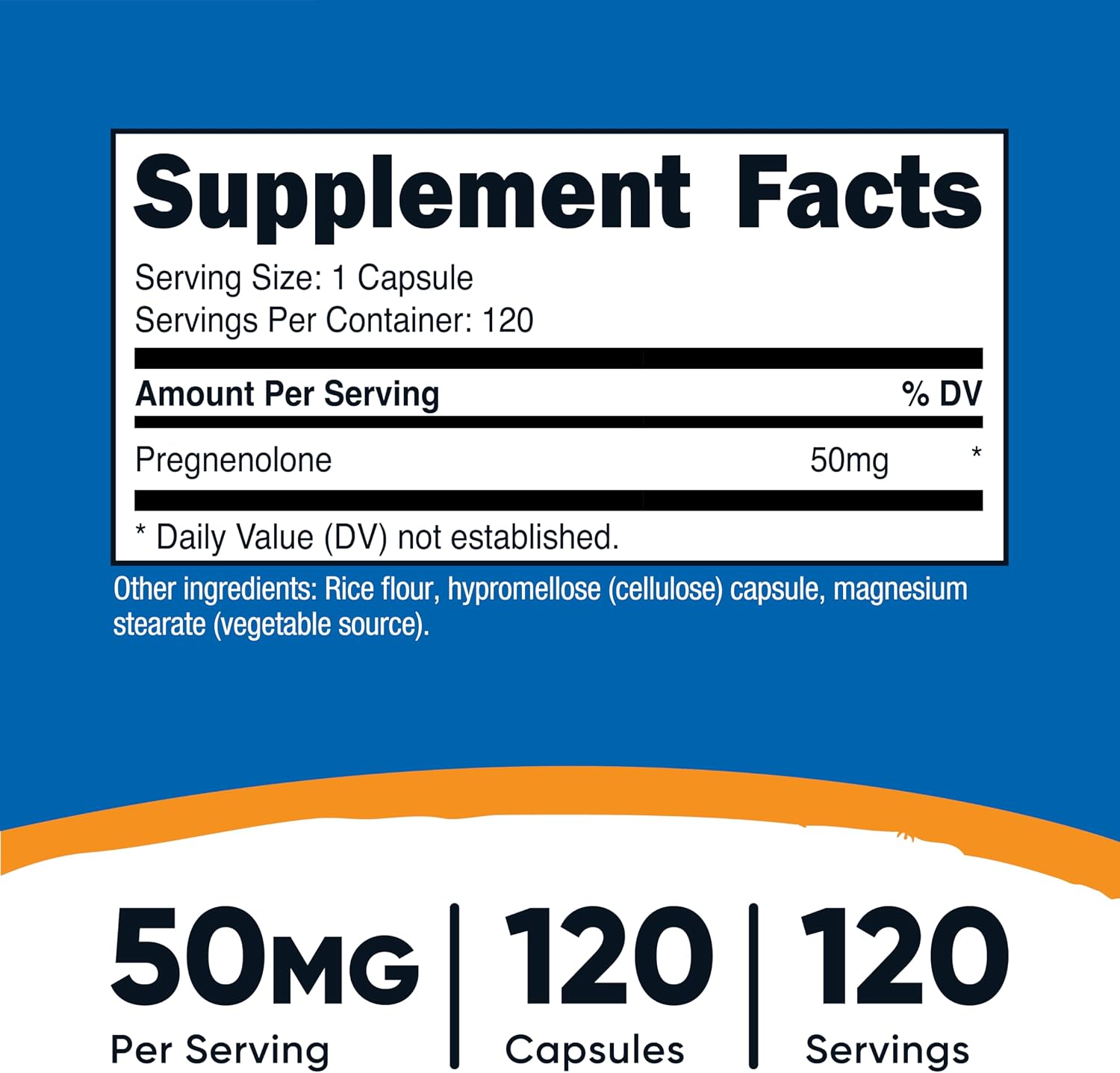 Nutricost Pregnenolona 50 mg, 120 Cápsulas - Sin OGM, Sin Gluten, Cápsulas Vegetales
