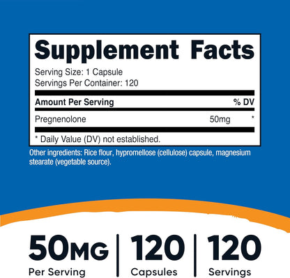 Nutricost Pregnenolona 50mg, 120 Cápsulas - No Transgénico, Sin Gluten, Cápsulas Vegetarianas – Image 2