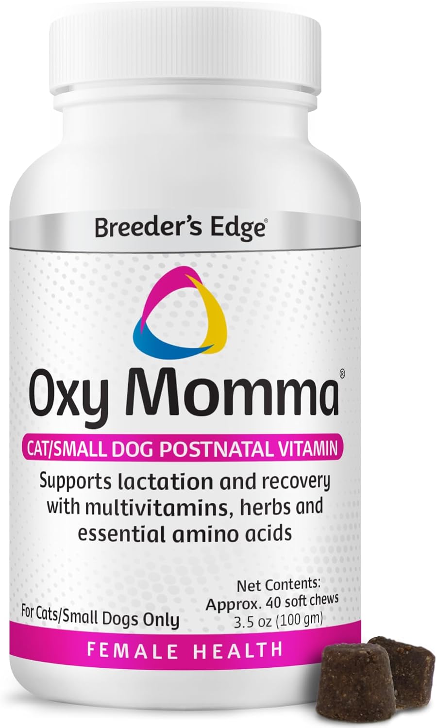 Breeder's Edge Oxy Momma Soft Chews - Suplemento Posnatal para Perras y Gatas Lactantes - 40 unidades