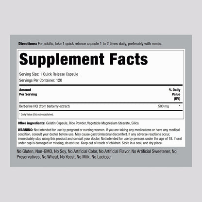 Piping Rock Berberine HCL Cápsulas 500mg - 120 Cápsulas - Extracto de Berberina - No Transgénico, Sin Gluten – Image 2