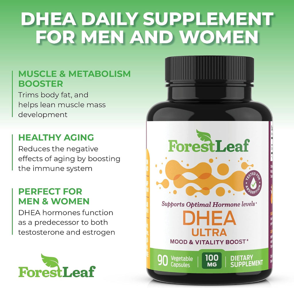 ForestLeaf DHEA 100mg - 90 Cápsulas - Suplemento de DHEA Micronizado