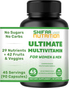 SHIFAA NUTRITION Multivitamínico Halal para Mujeres y Hombres – Apoyo Integral para el Corazón, Cerebro, Ojos y Sistema Inmunitario – Sin Gluten, Lácteos ni Huevo (45 Días)