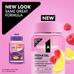 One A Day Vitaminas Prenatales para Mujeres Gominolas - Vitaminas para el Embarazo con Ácido Fólico, DHA, Yodo, Gominolas Prenatales, Sin Hierro, 60 Unidades