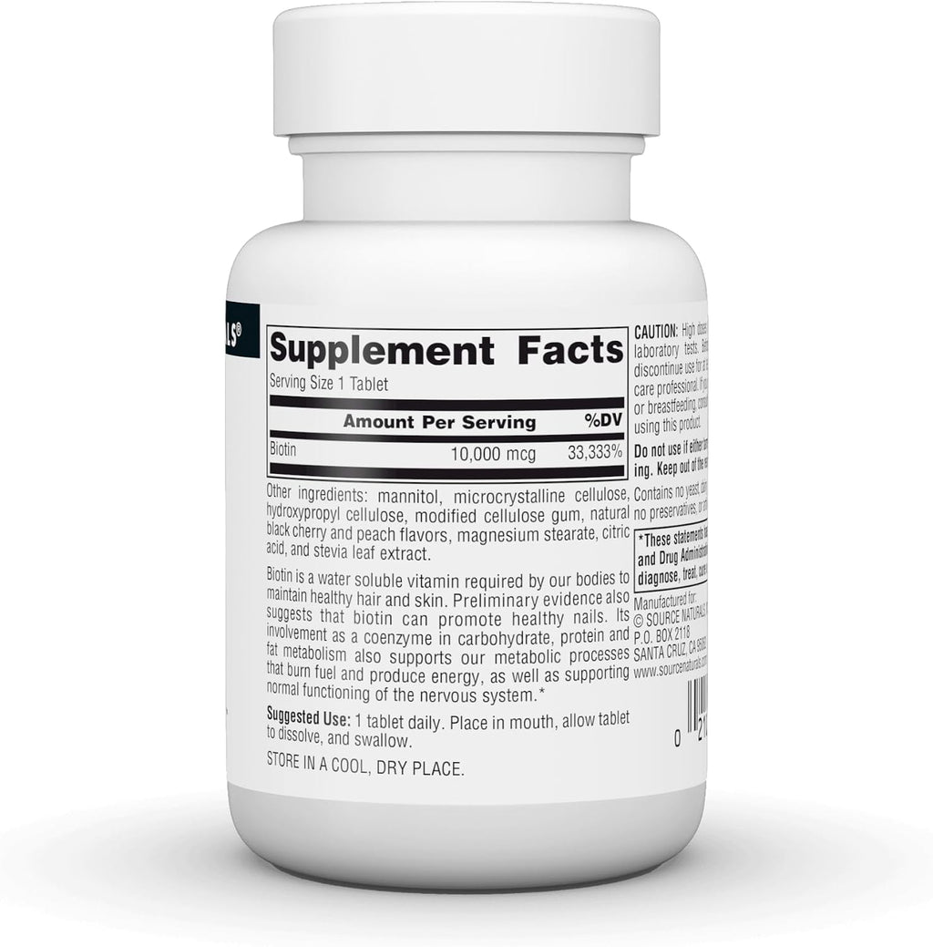Source Naturals Biotin Fast Melt, 10.000 mcg por dosis – 120 comprimidos