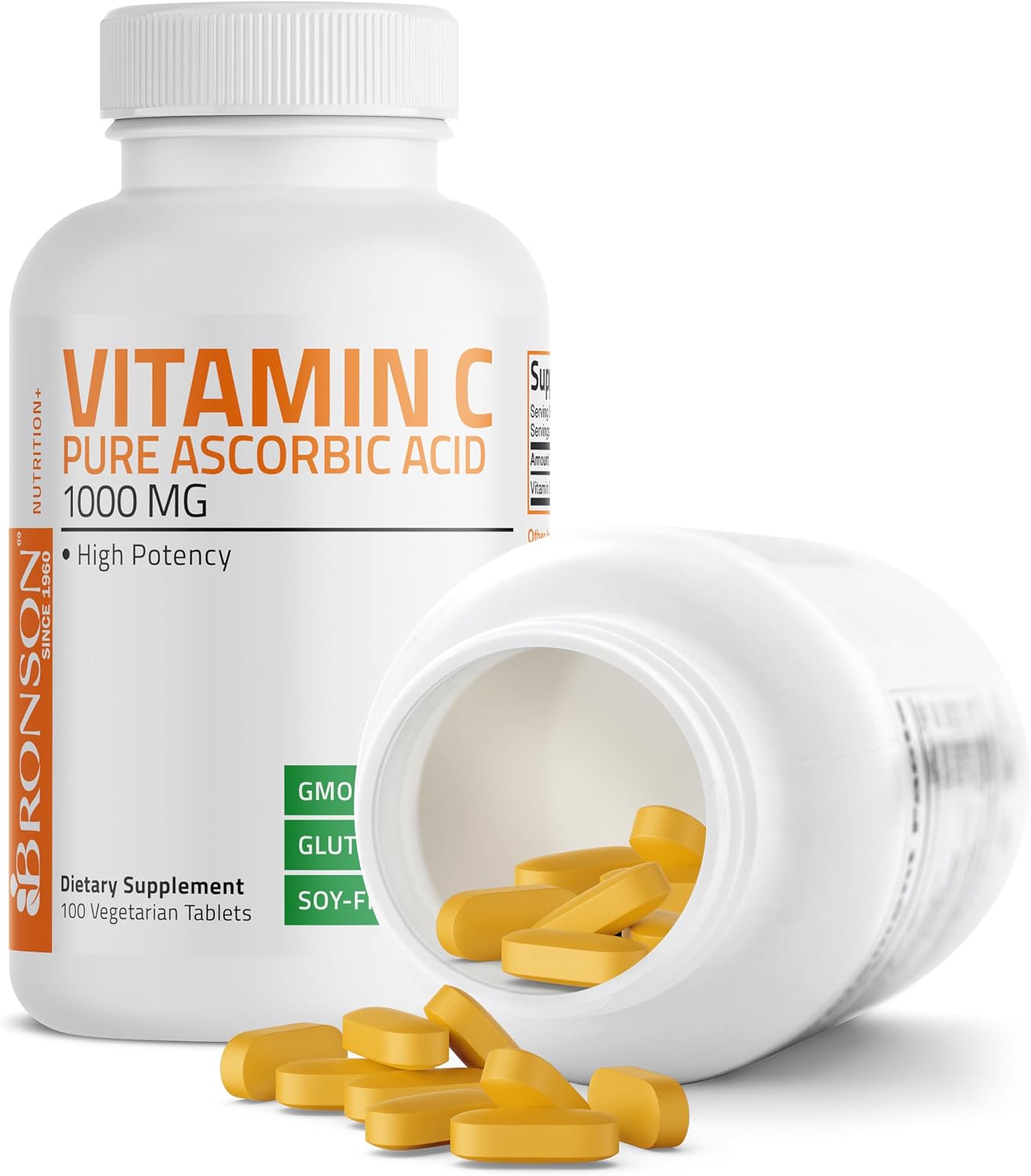 Bronson Vitamina C 1000 mg - Ácido Ascórbico Premium Sin OGM, 100 Comprimidos