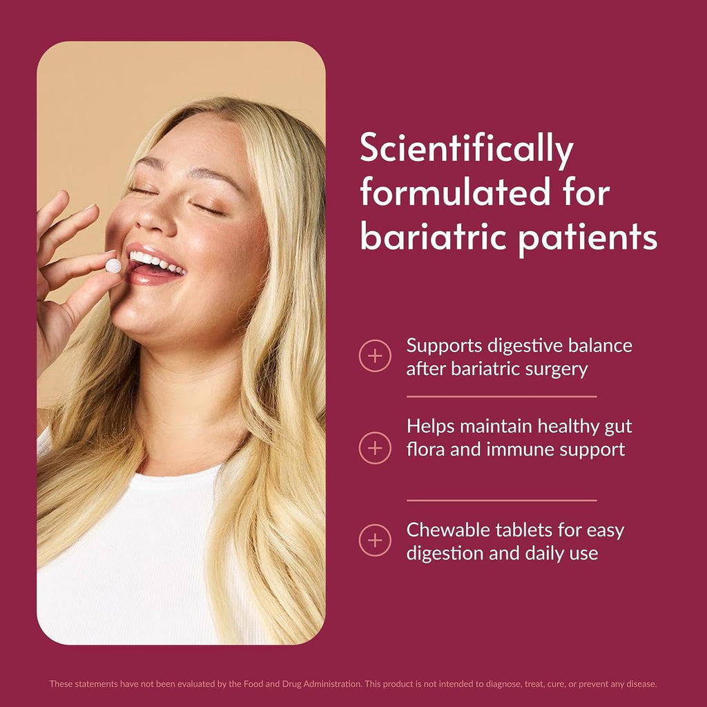 Bariatric Advantage FloraVantage Probiótico Masticable - 10 mil millones de UFC - Sabor a uva - 90 comprimidos
