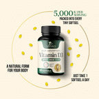 Nature's Nutrition Vitamina D3 5000 UI - 60 Cápsulas Blandas - Suplemento Extra Fuerte para Huesos, Dientes, Músculos e Inmunidad