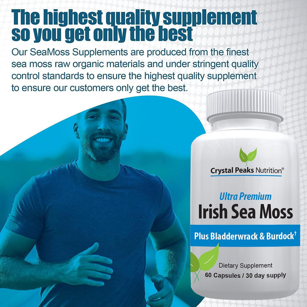 Suplemento Orgánico de Musgo Irlandés con Bladderwrack y Bardana - 60 Cápsulas con BioPerine